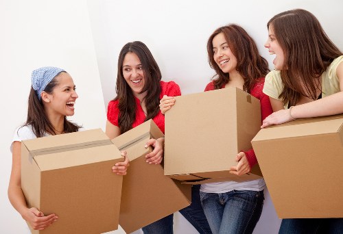 Packed office equipment prepared for relocation in Uxbridge