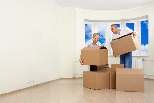Packing boxes and furniture prepared for a move in Uxbridge