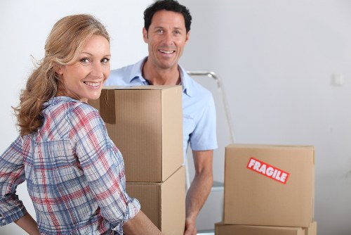 Office relocation service with boxes and equipment