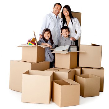 Loaded moving truck in Uxbridge with packed household boxes